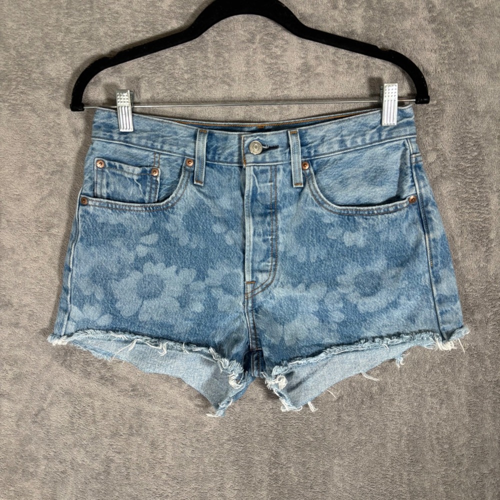 Levi's Light Blue Distressed High-Waist Jean Shorts